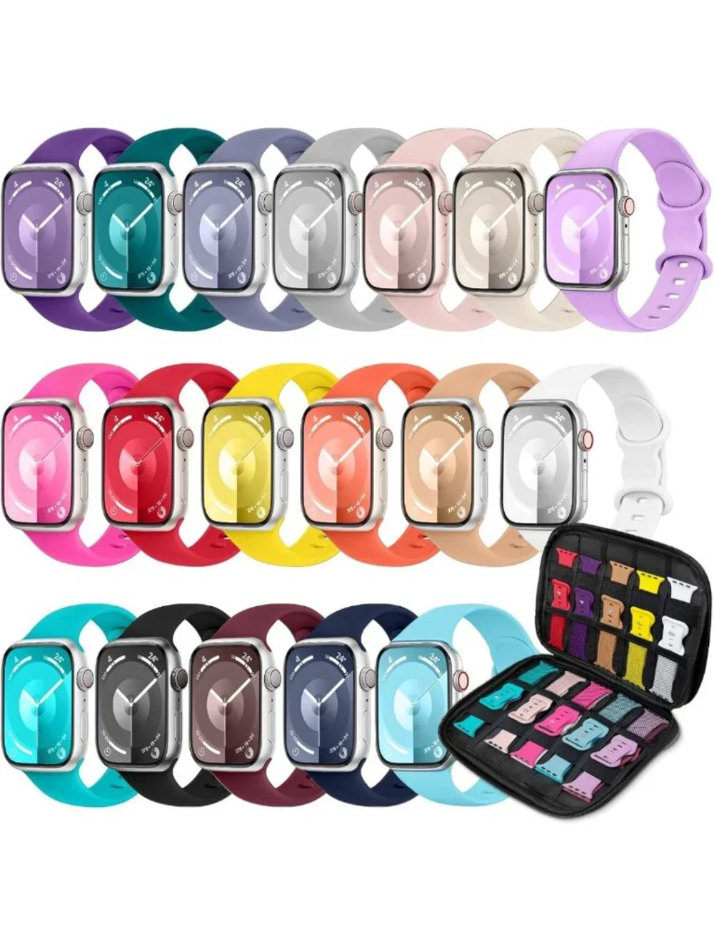 18-Pack Sport Bands & Organizer for Apple Watch - Unisex, Adjustable, Stylish